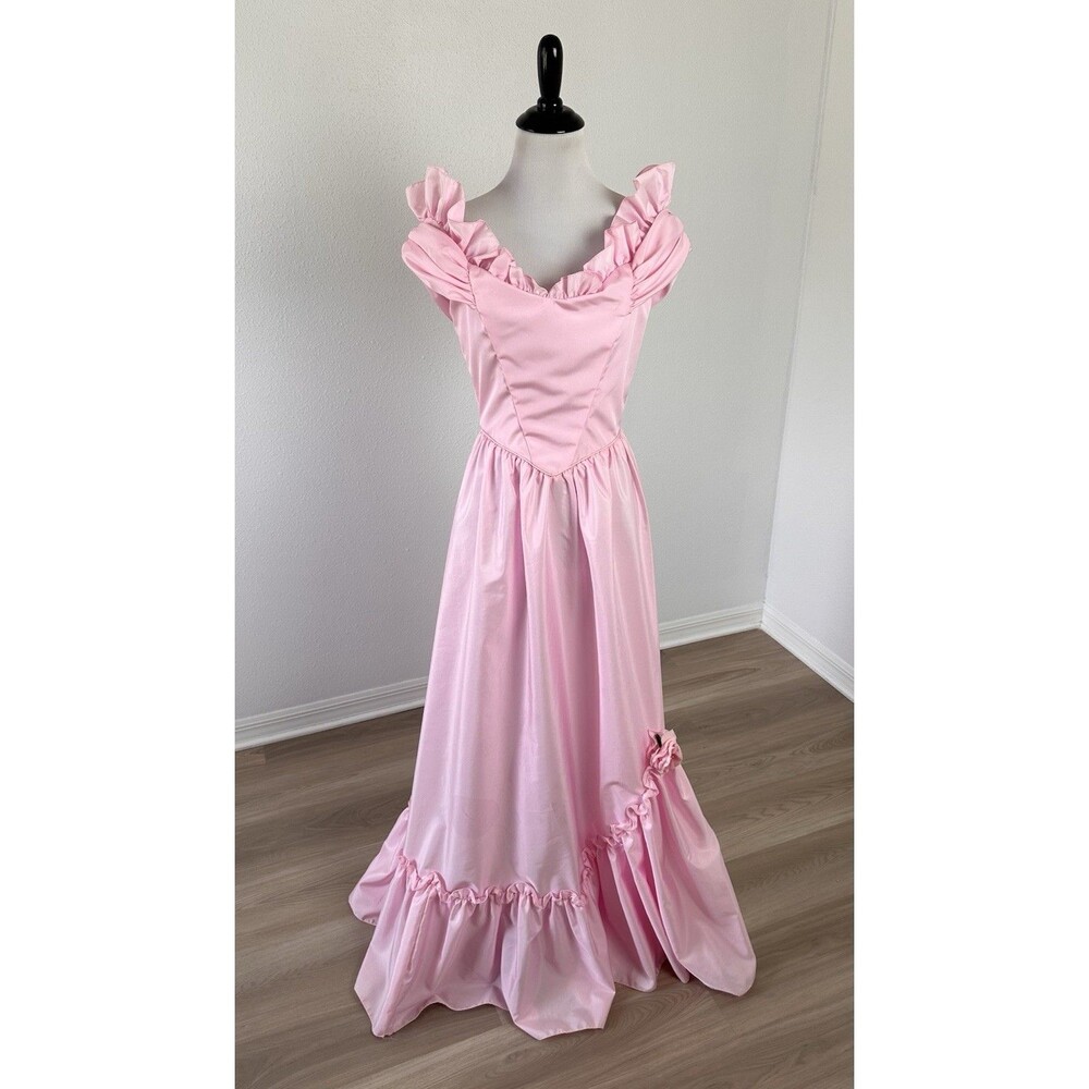 Vintage Pink 70s 80s Prom Party Dress Gown Princess Read! - Picture 4 of 16
